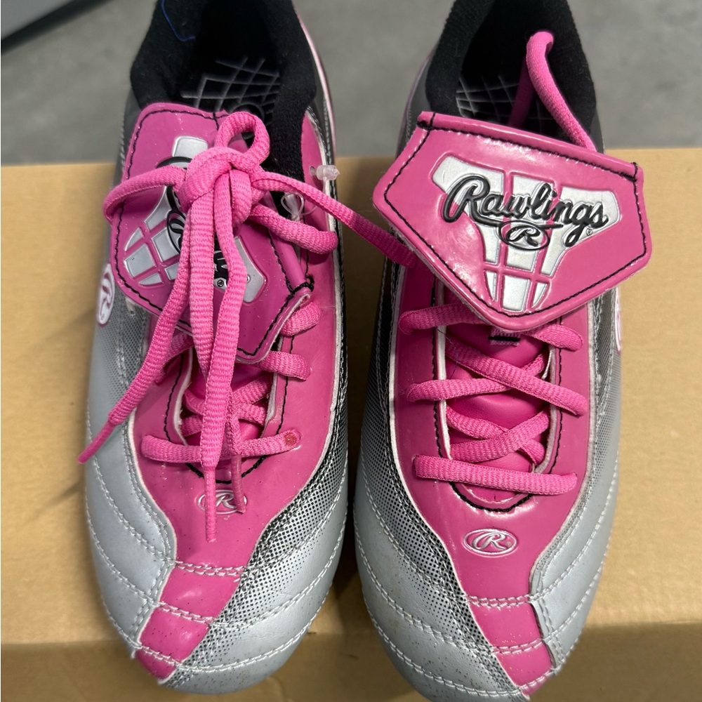 Rawlings Women's Pink and Silver Athletic Cleats with Lace Guard